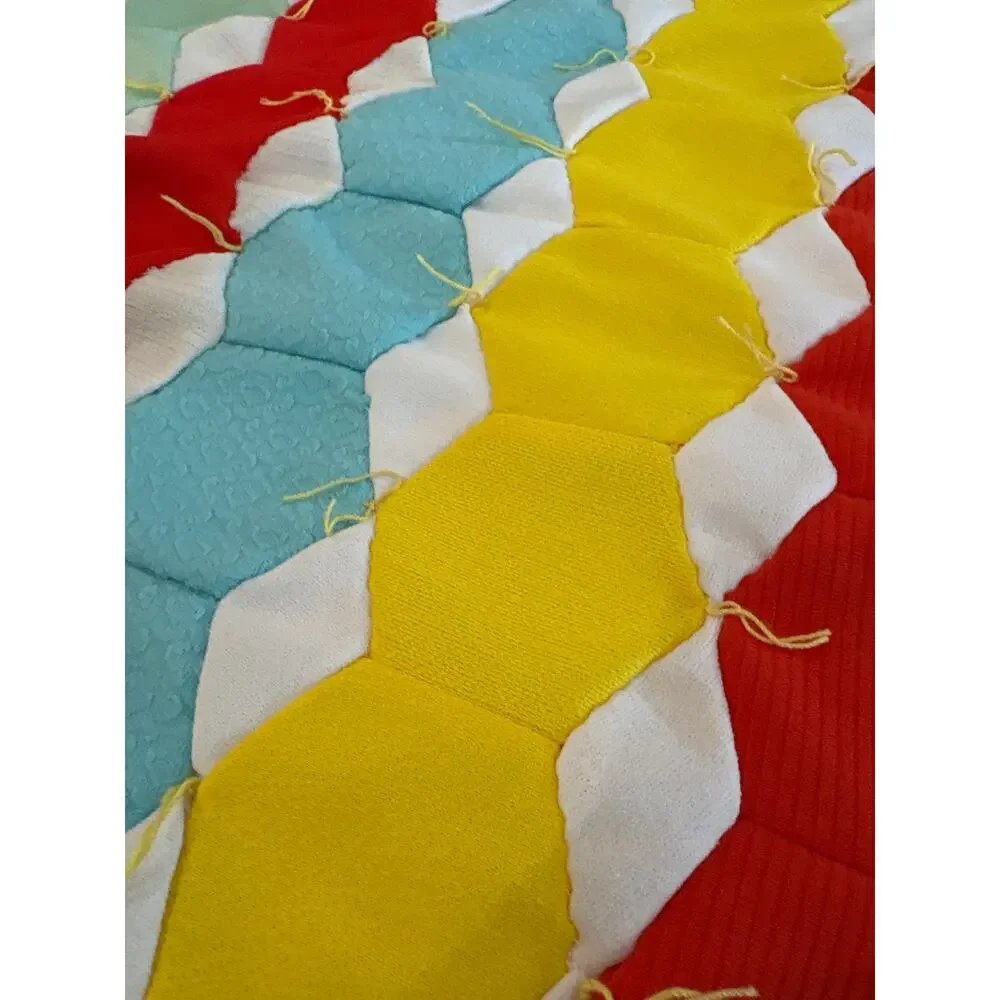 Handmade Vintage Quilt Baby Blanket Colorful Geometric 41x36 Floral Backing